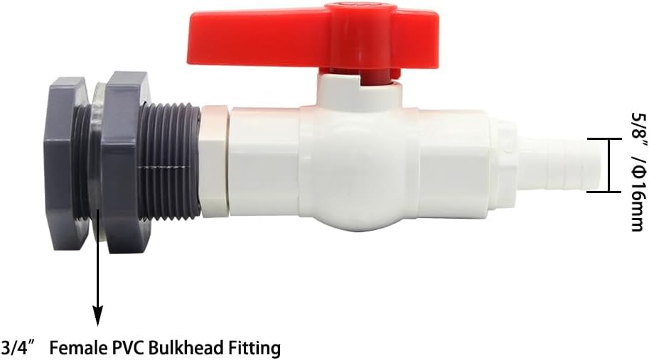 Rain Barrel Spigot PVC Bulkhead Fitting with Ball Valve and 5/8