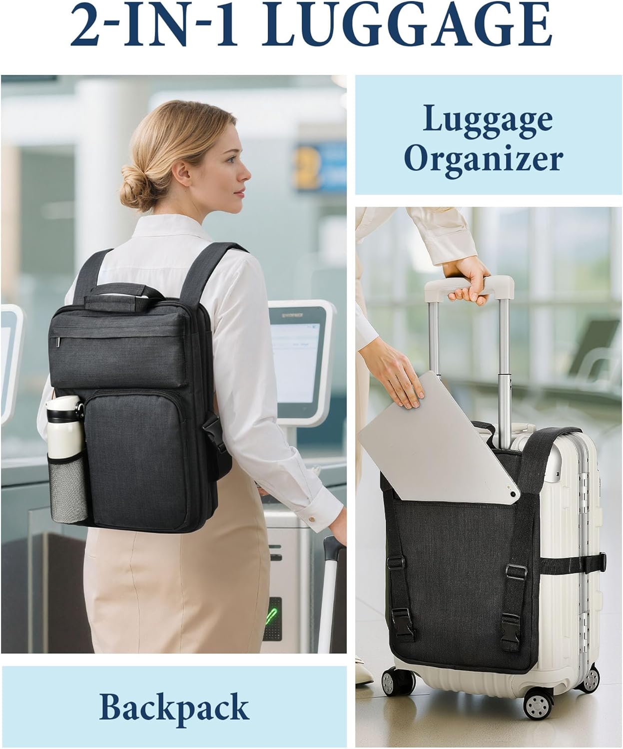 Over Luggage Organizer for Suitcase, Luggage Harness with Cup Holder, Portable Travel Backpack with Adjtable Straps, Hanging Suitcase Organizer for 16