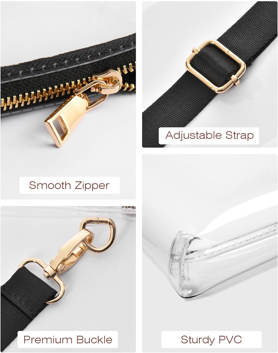Clear Purse for Women Stadium Approved, Clear Bag for Stadium Events with Zipper, Crossbody Bag for Concerts Sports - Image 6