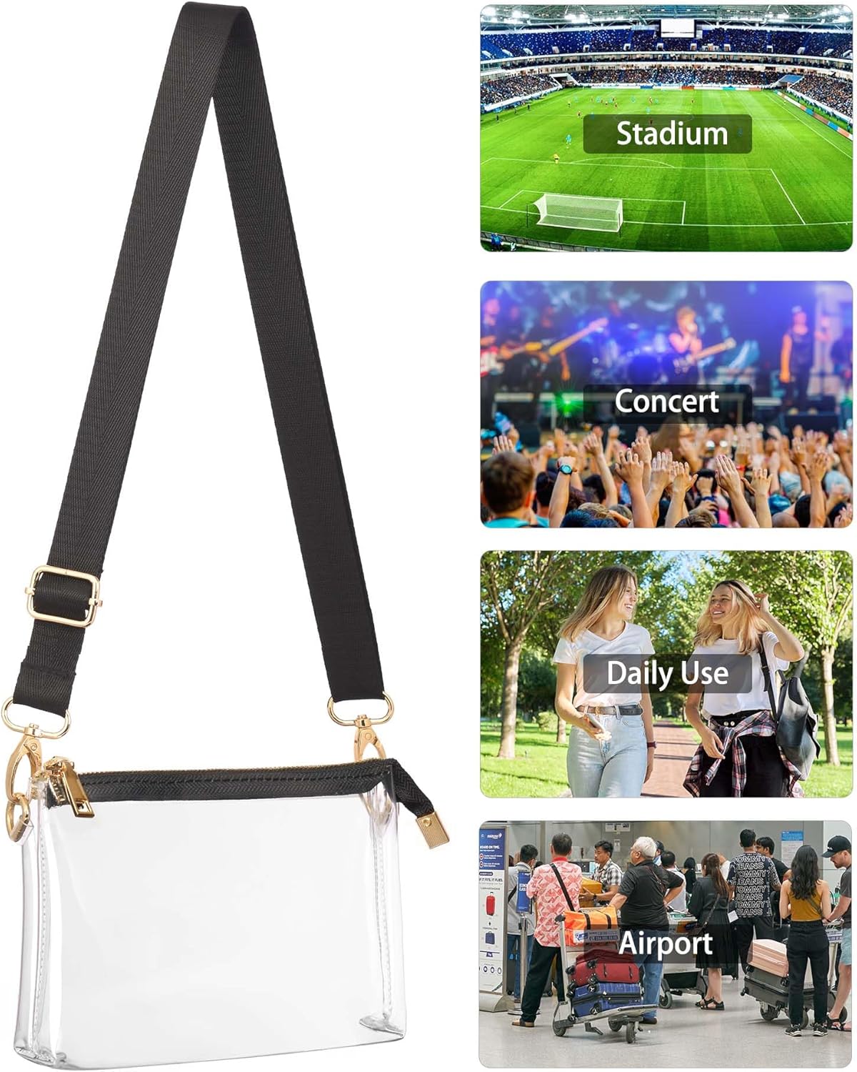 Clear Purse for Women - Stadium Approved + Clear Bag for Events with Zipper, Crossbody Bag for Concerts - Image 7