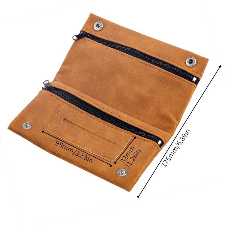 Luxury Brown Matte Flocked PU Leather Tobacco Pipe Pouch, Foldable Portable 3 Compartments Smoking Accessories Storage Bag, 44g Lightweight Travel Organizer for Men - Image 2