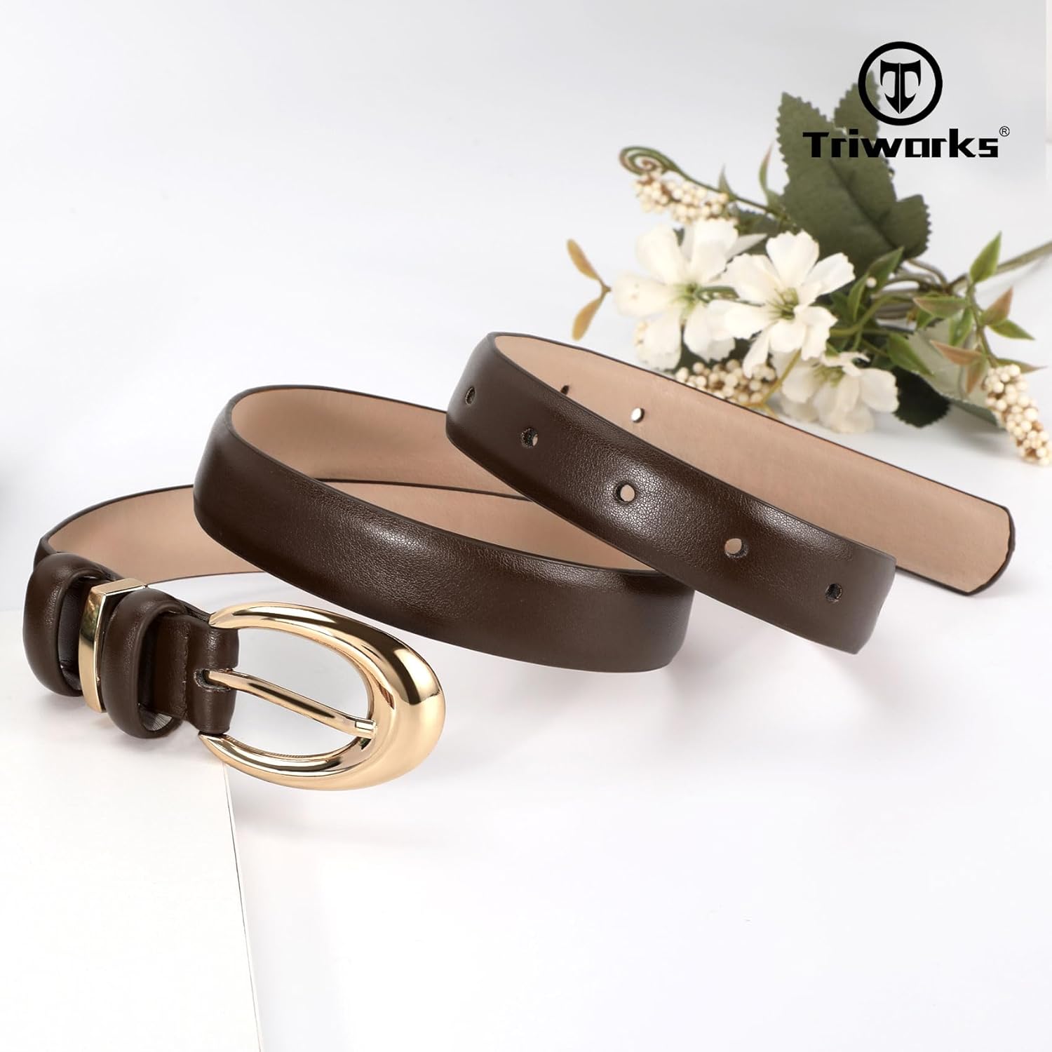 2 Pack Women Leather Belt for Jeans Pants Fashion Ladies Skinny Faux Leather Belt with Gold Buckle - Image 4