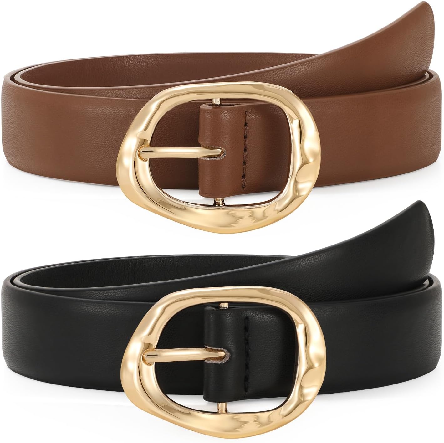 2 Pack Leather Belts for Women Fashion Waist Belt with Liquid Shapes Women Belt for Jeans Pants Dresses - Image 1