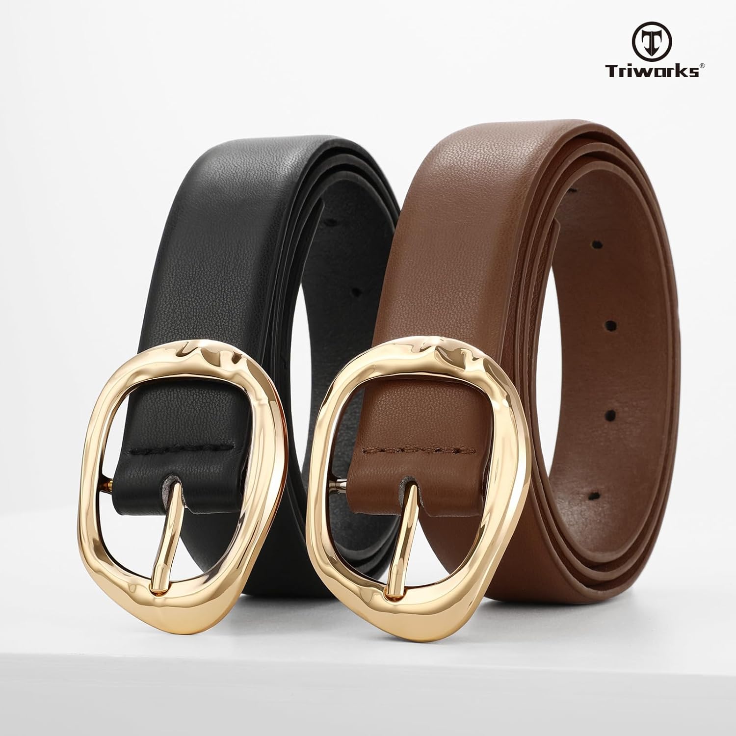 2 Pack Leather Belts for Women Fashion Waist Belt with Liquid Shapes Women Belt for Jeans Pants Dresses - Image 2