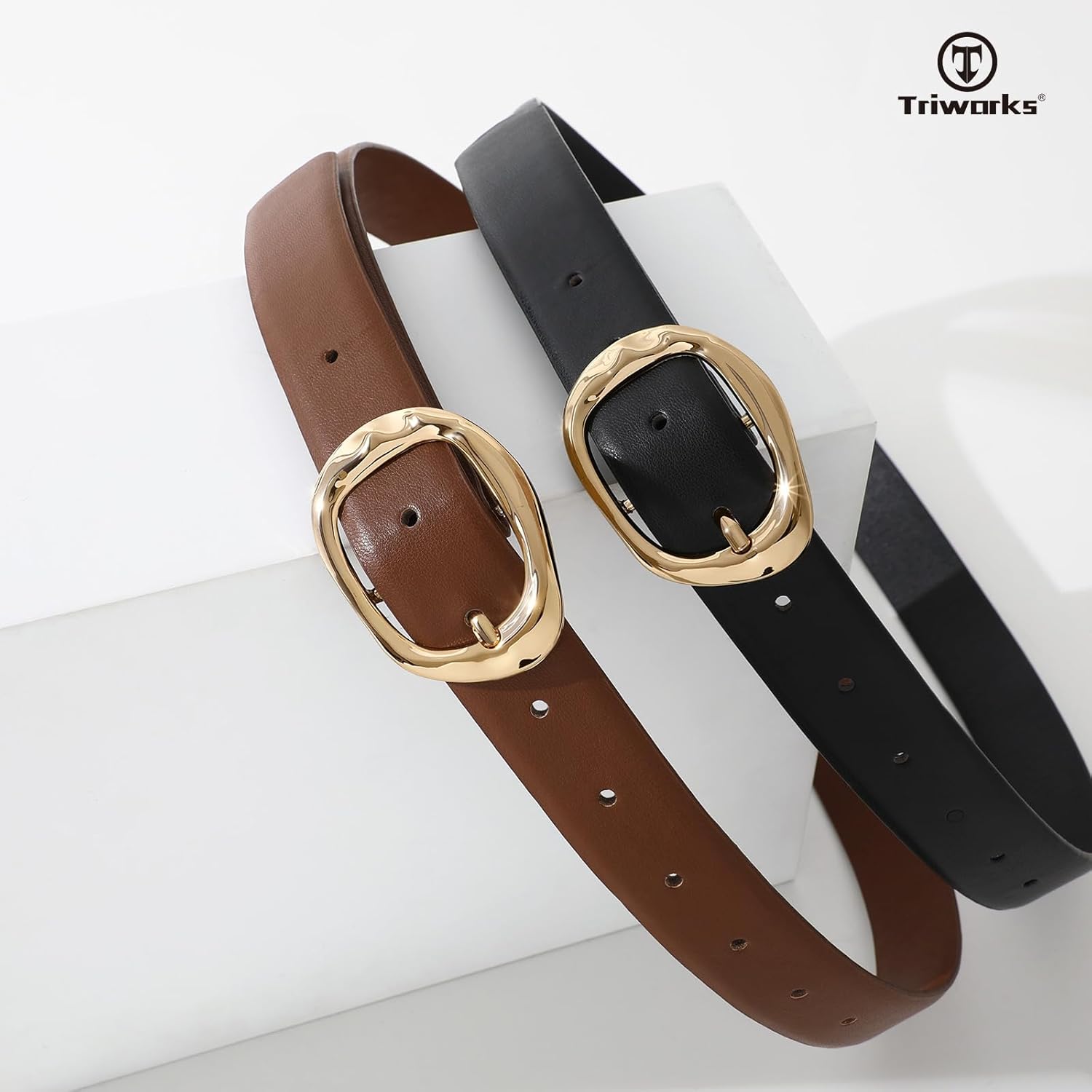 2 Pack Leather Belts for Women Fashion Waist Belt with Liquid Shapes Women Belt for Jeans Pants Dresses - Image 4