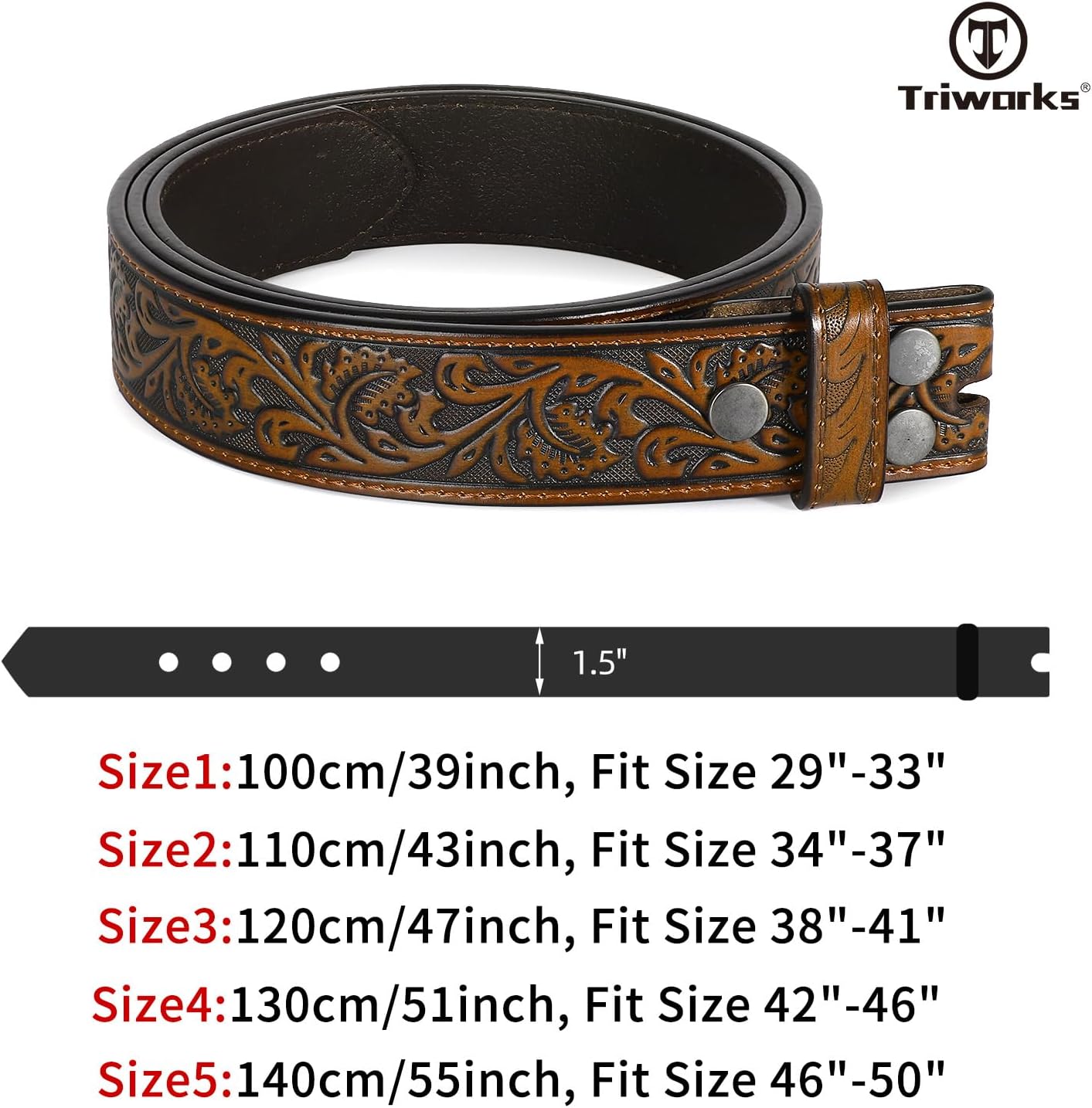 Western Belt Strap for Men without Buckle 1.5