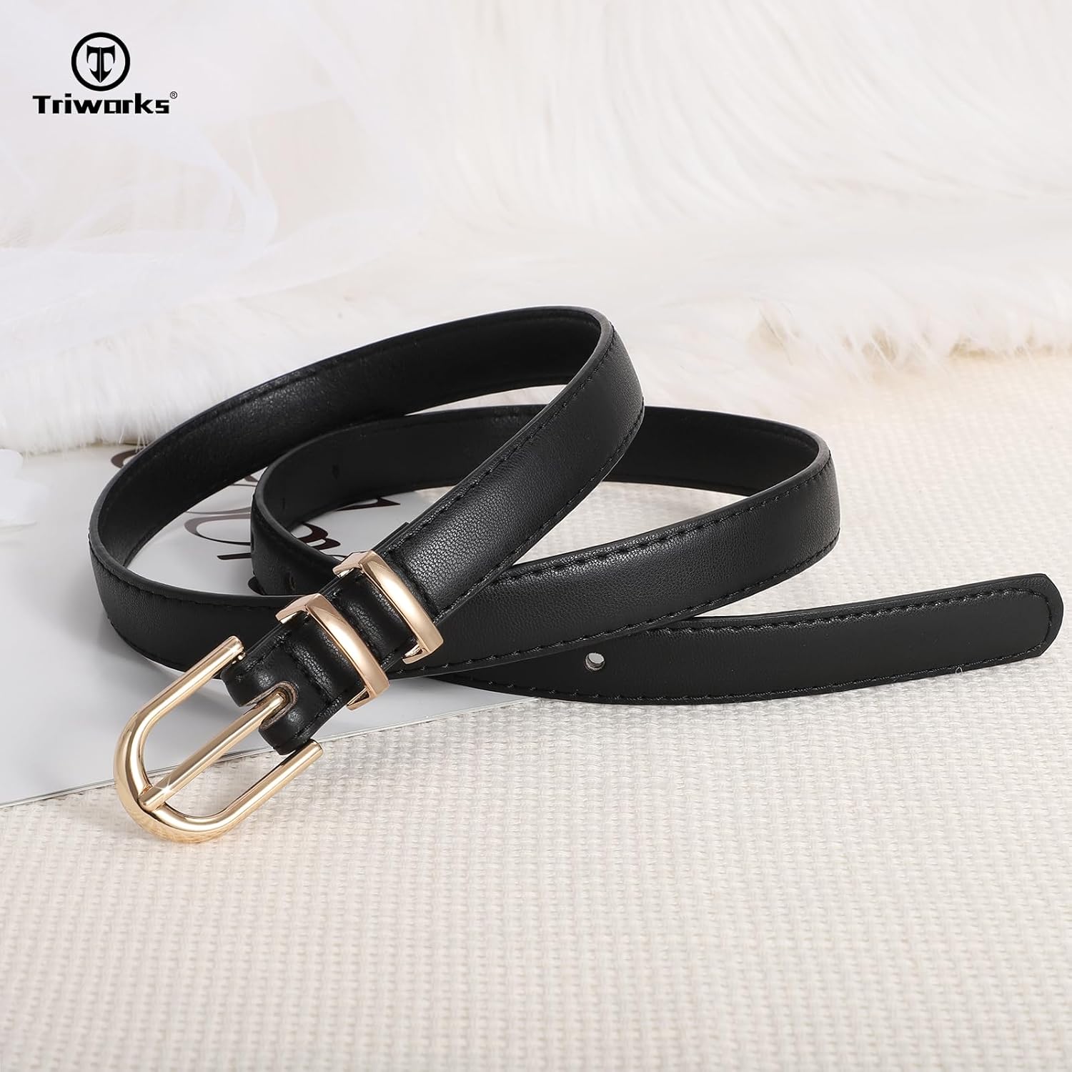 2 Pack Women Skinny Leather Belts for Jeans Pants Thin Faux Leather Belt with Gold Buckle - Image 5