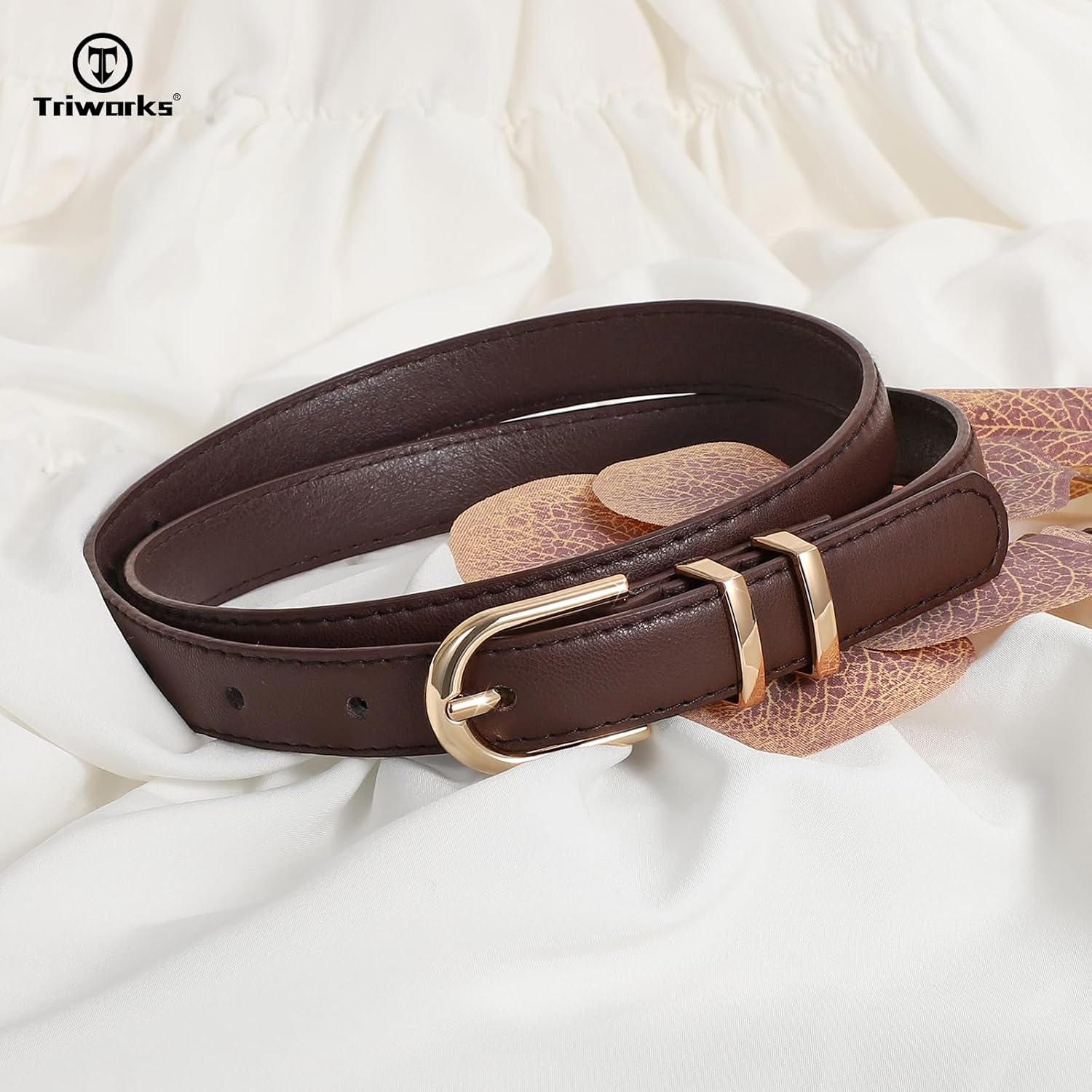 2 Pack Women Skinny Leather Belts for Jeans Pants Thin Faux Leather Belt with Gold Buckle - Image 6
