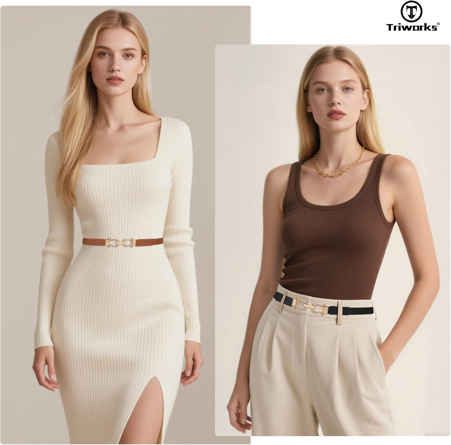 4 Pack Women Skinny Elastic Belts Gold Buckle Thin Stretchy Waist Belts for Dresses - Image 3