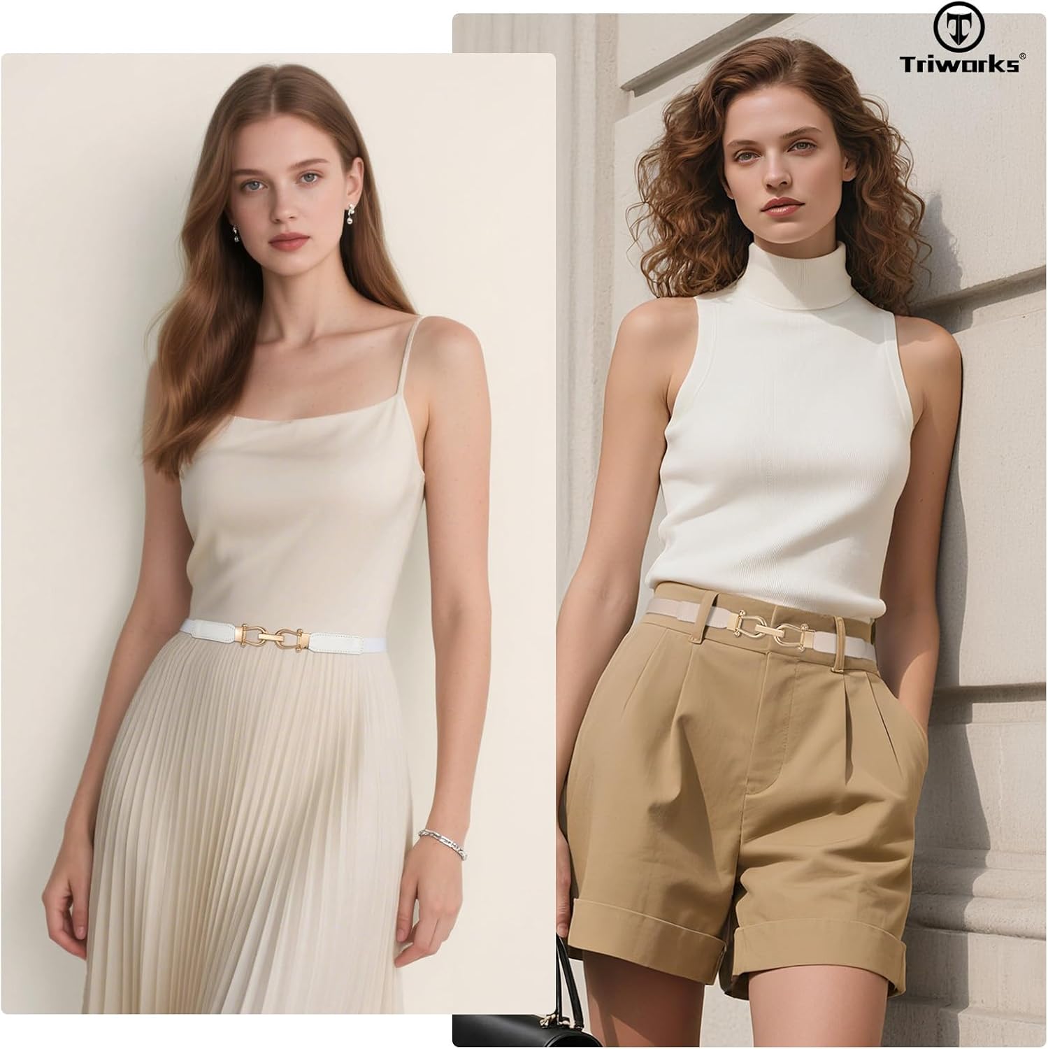 4 Pack Women Skinny Elastic Belts Gold Buckle Thin Stretchy Waist Belts for Dresses - Image 5