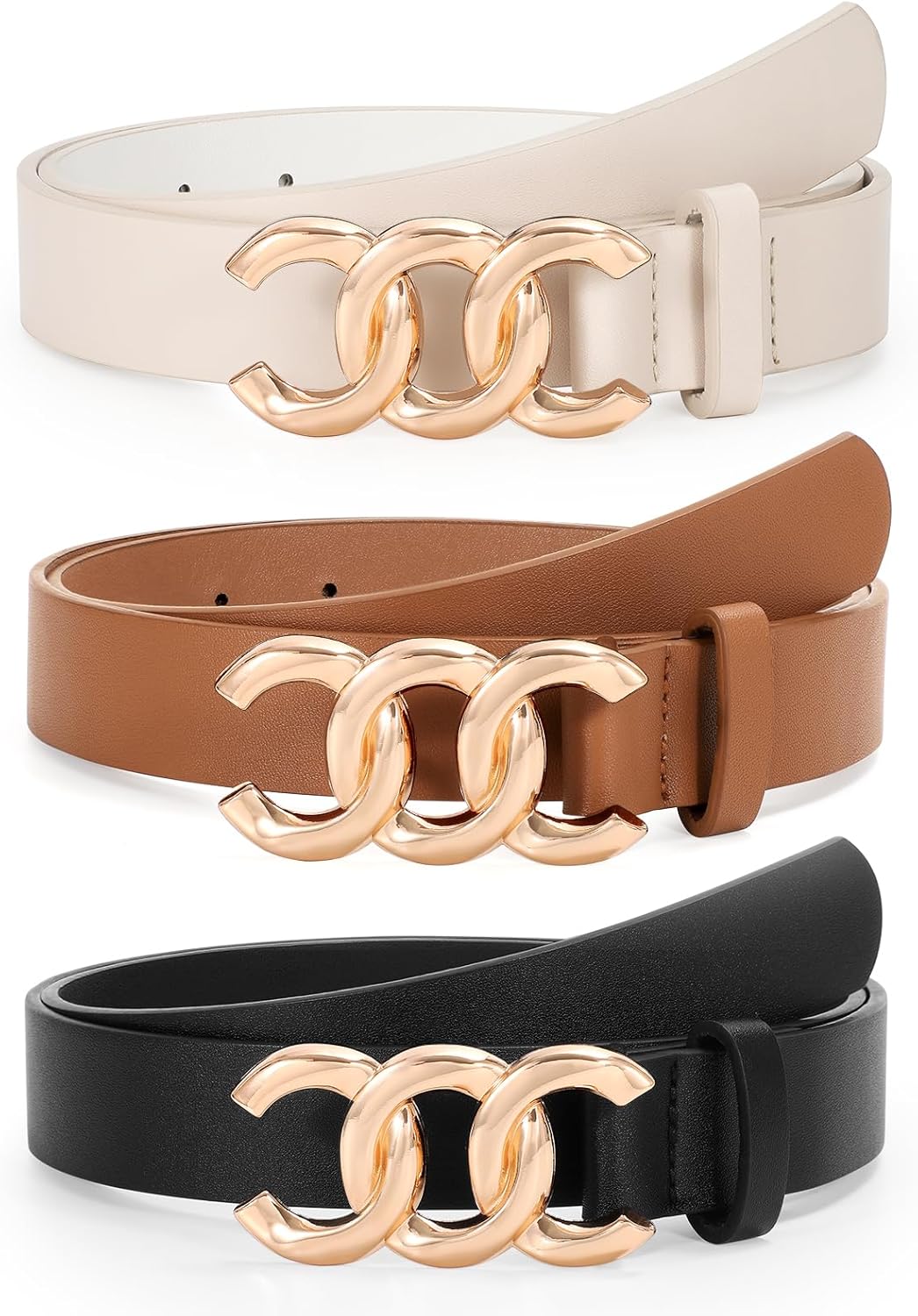 3 Pack Women's Belts for Jeans Pants Fashion Waist Belts for Ladies Leather Belts - Image 1