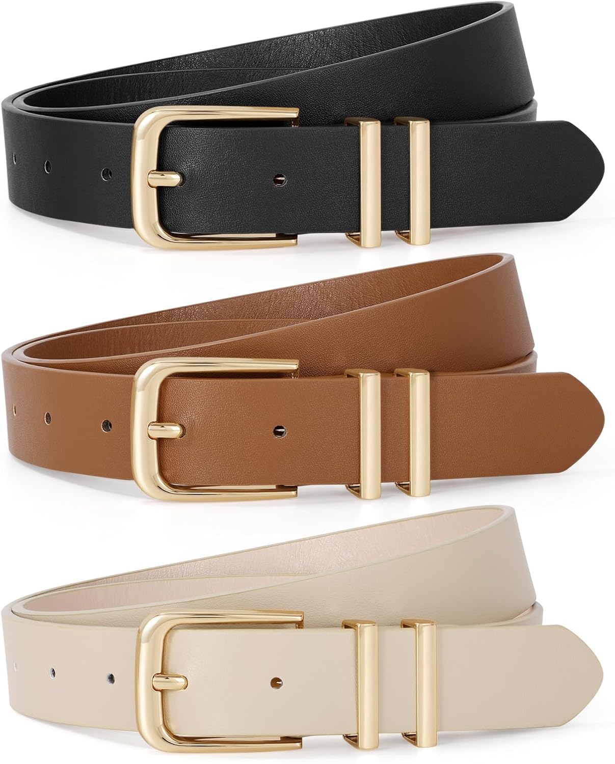 3 Pack Women Belts For Jeans Pants Dresses Ladies Leather Waist Belts - Image 1