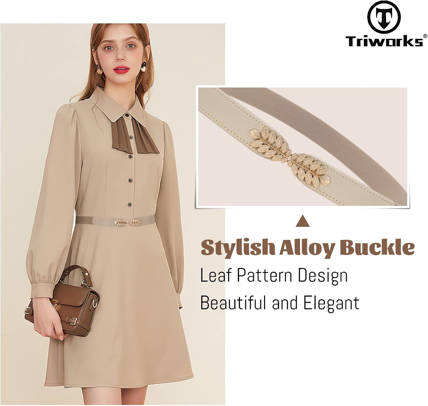 4 Pack Women Skinny Elastic Belt Ladies Fashion Leaf Alloy Buckle Stretchy Thin Waist Belt for Dresses - Image 5