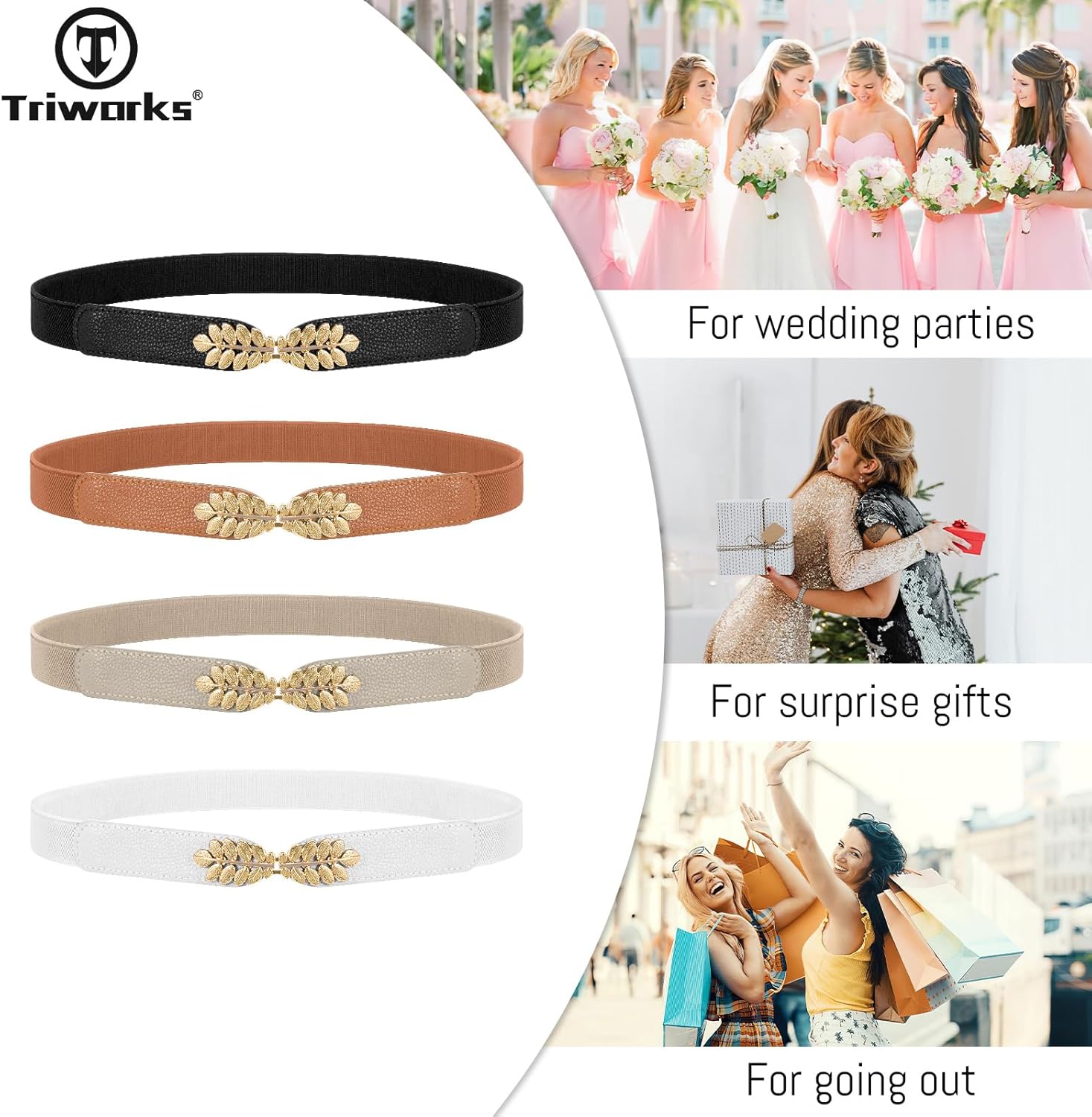 4 Pack Women Skinny Elastic Belt Ladies Fashion Leaf Alloy Buckle Stretchy Thin Waist Belt for Dresses - Image 7