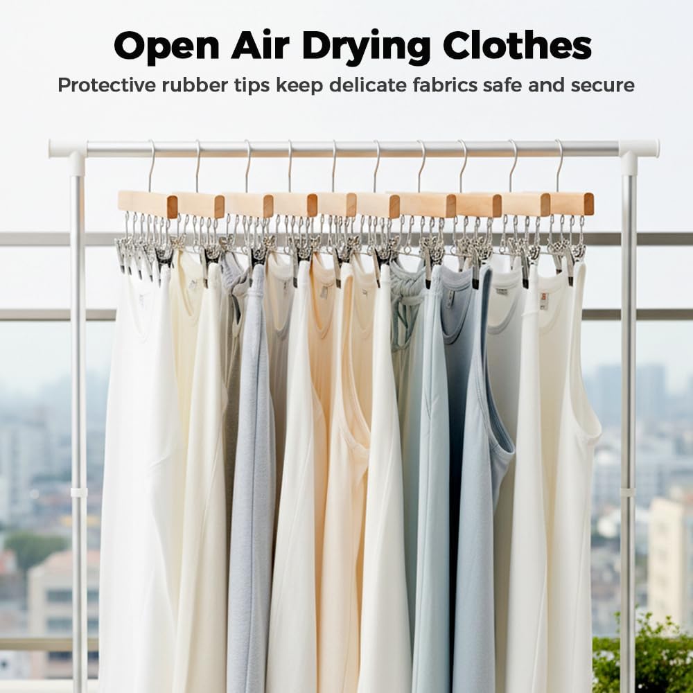2 Pack Legging Hanger for Closet, with 10 Non Slip Clips Each, Wooden Clothes Hanger for Home Use, Space Saving Hanger for Family (Wood) - Image 5