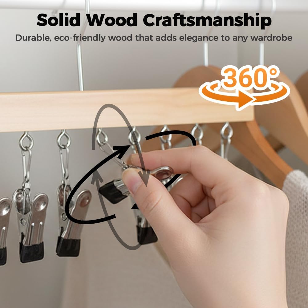 2 Pack Legging Hanger for Closet, with 10 Non Slip Clips Each, Wooden Clothes Hanger for Home Use, Space Saving Hanger for Family (Wood) - Image 7
