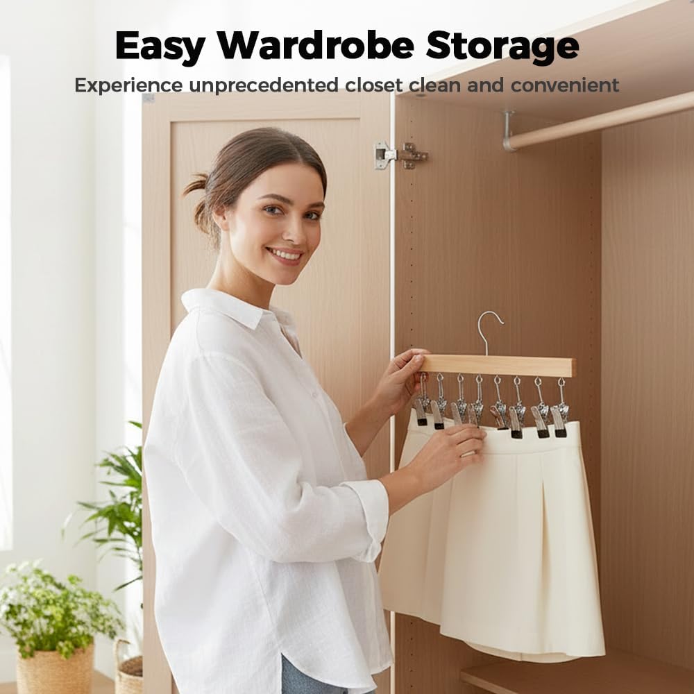 2 Pack Legging Hanger for Closet, with 10 Non Slip Clips Each, Wooden Clothes Hanger for Home Use, Space Saving Hanger for Family (Wood) - Image 8