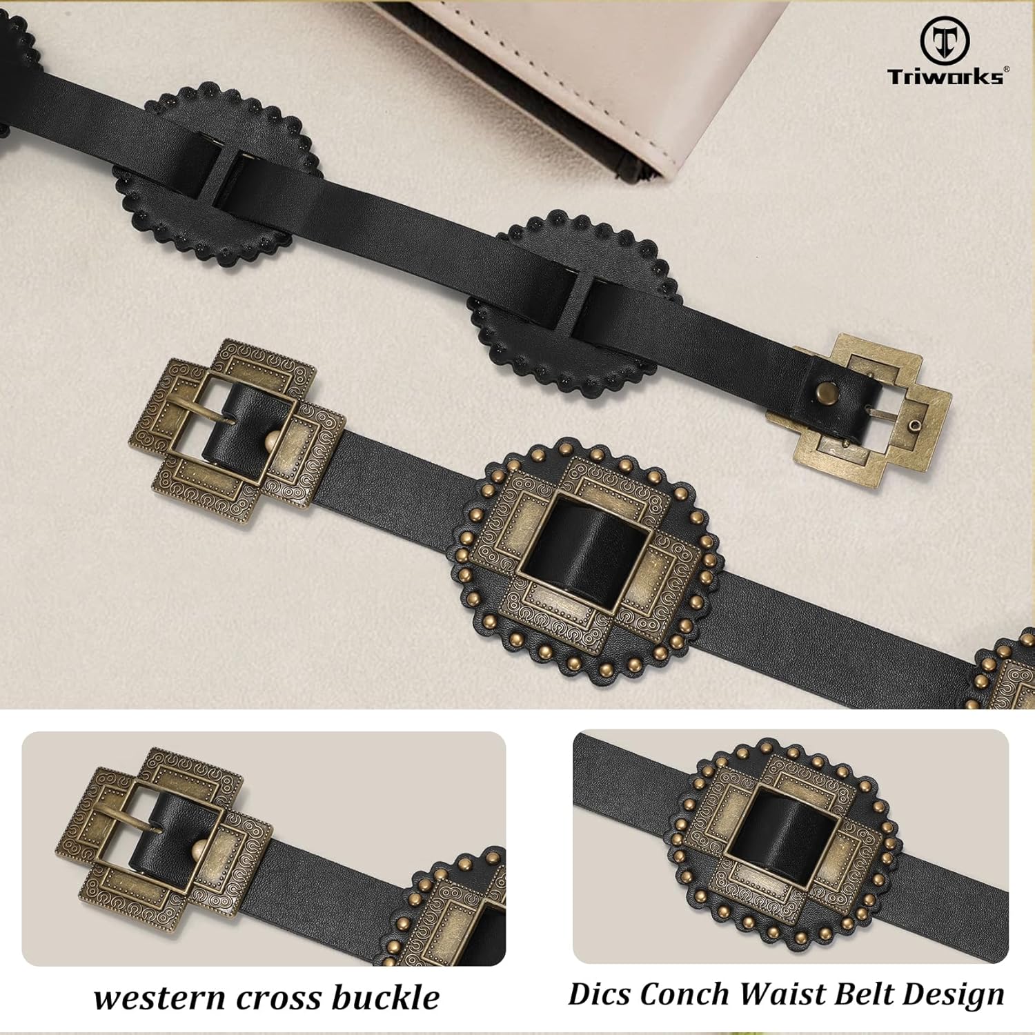 Women Western Concho Leather Belt Cowgirl Boho Belt Chunky for Dresses Concert Festival - Image 5