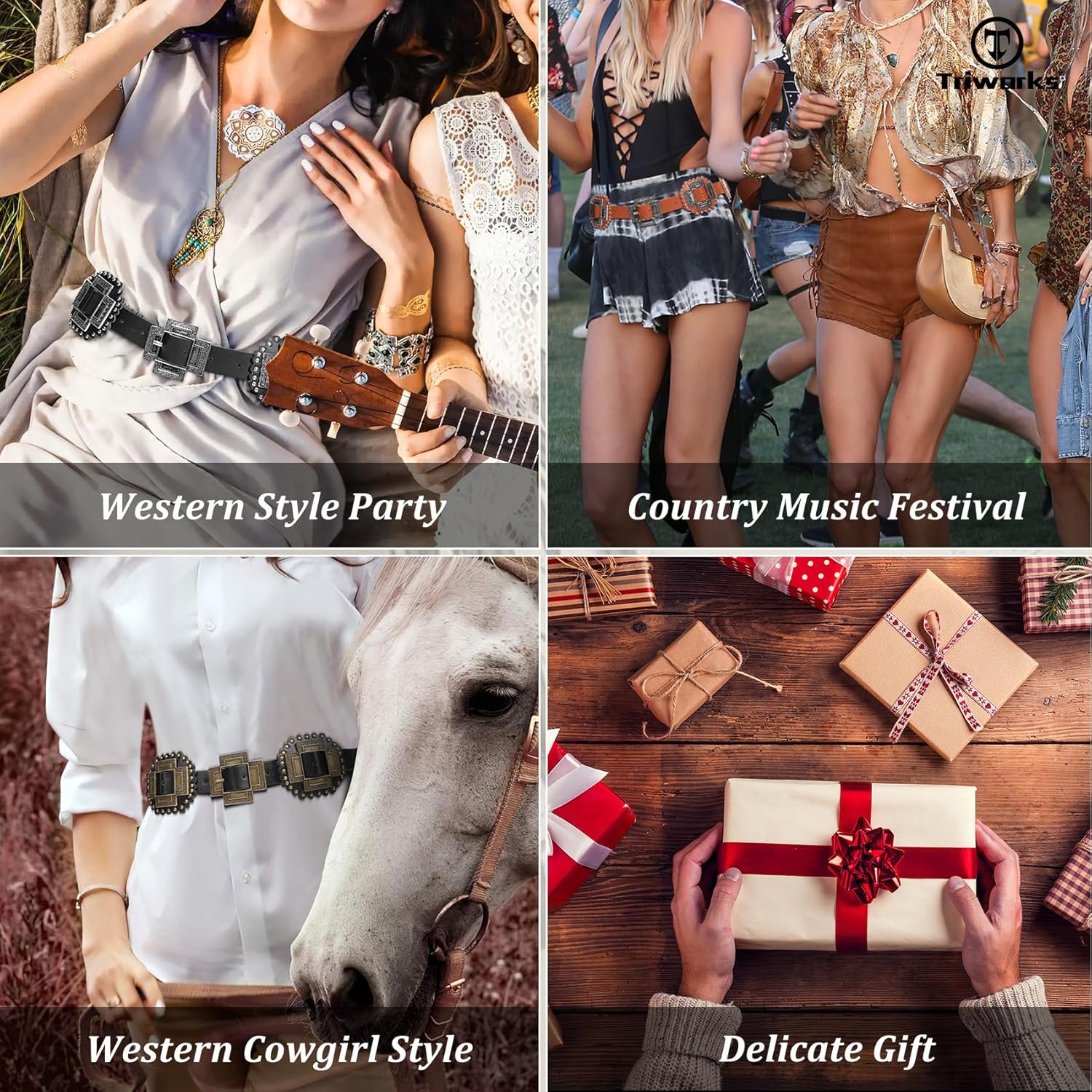Women Western Concho Leather Belt Cowgirl Boho Belt Chunky for Dresses Concert Festival - Image 7