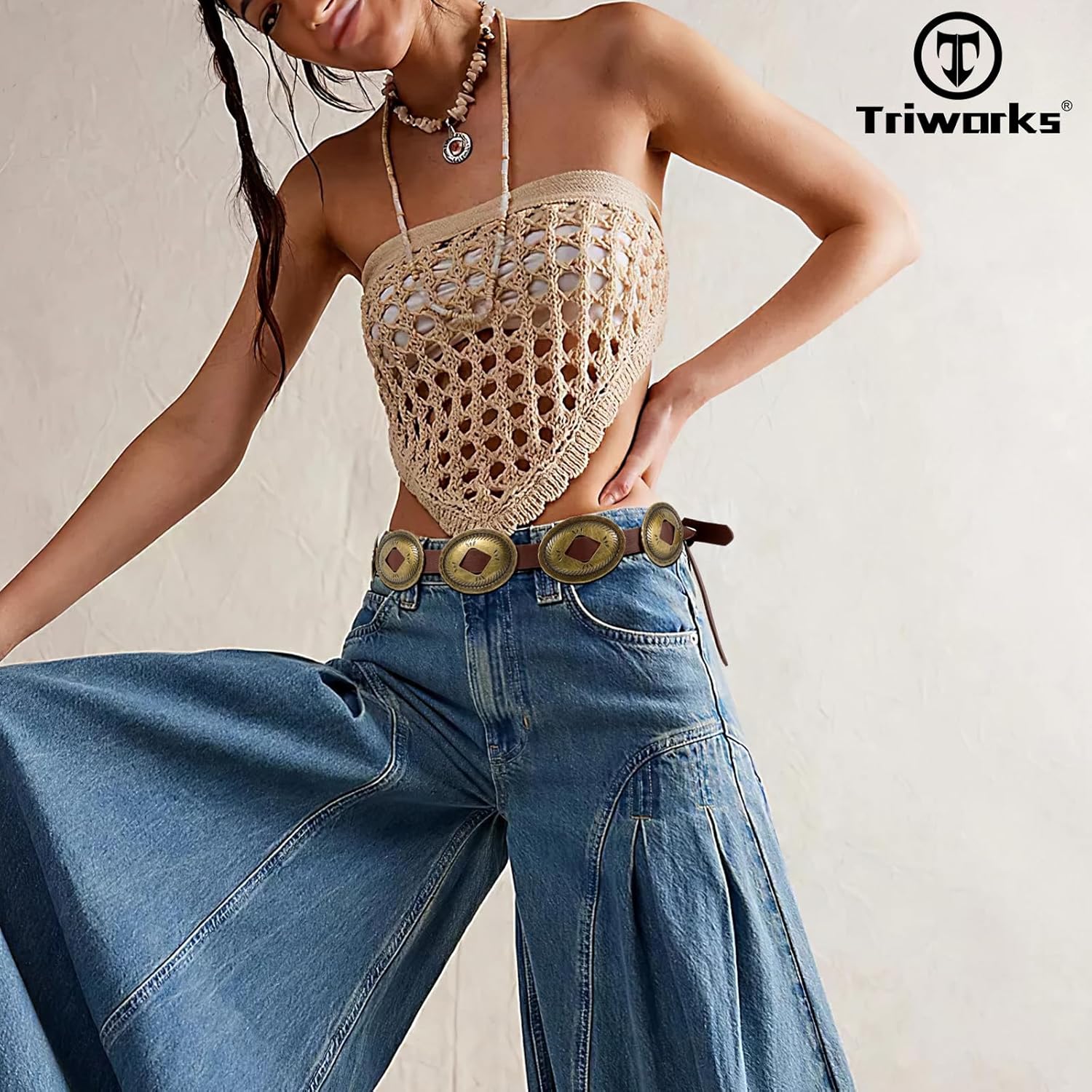 Western Belts for Woman Oval Concho Belt Cowgirl Belt Boho Disc Belt Buckle for Dress Jeans Country Concert Outfit - Image 3