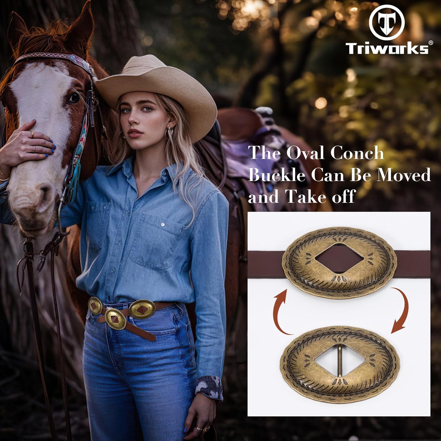 Western Belts for Woman Oval Concho Belt Cowgirl Belt Boho Disc Belt Buckle for Dress Jeans Country Concert Outfit - Image 5