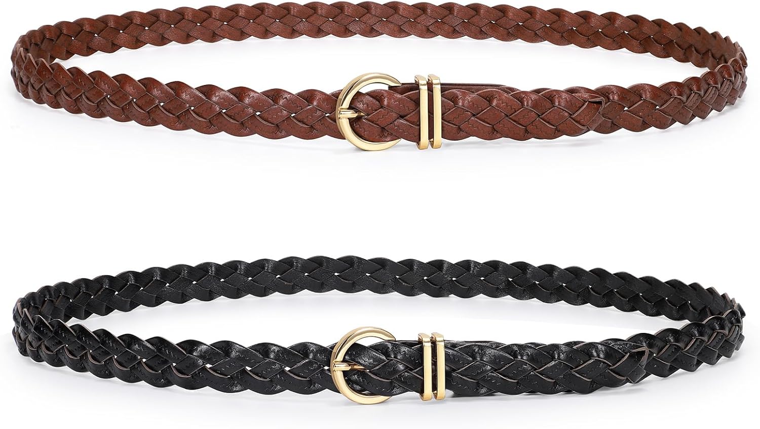 2 Pack Women's Skinny Braided Leather Belts Thin Woven Waist Belts for Jeans Pants Dresses - Image 1