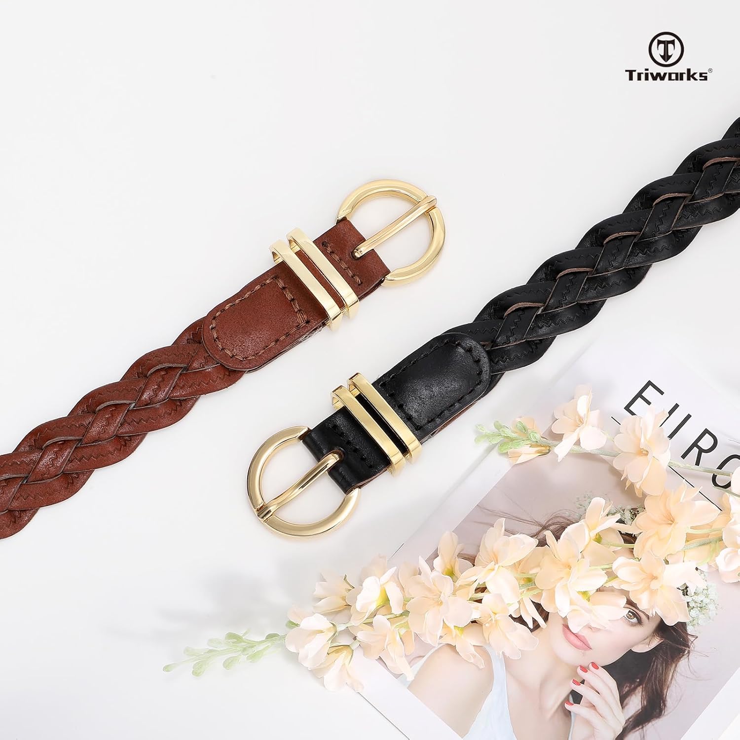 2 Pack Women's Skinny Braided Leather Belts Thin Woven Waist Belts for Jeans Pants Dresses - Image 3