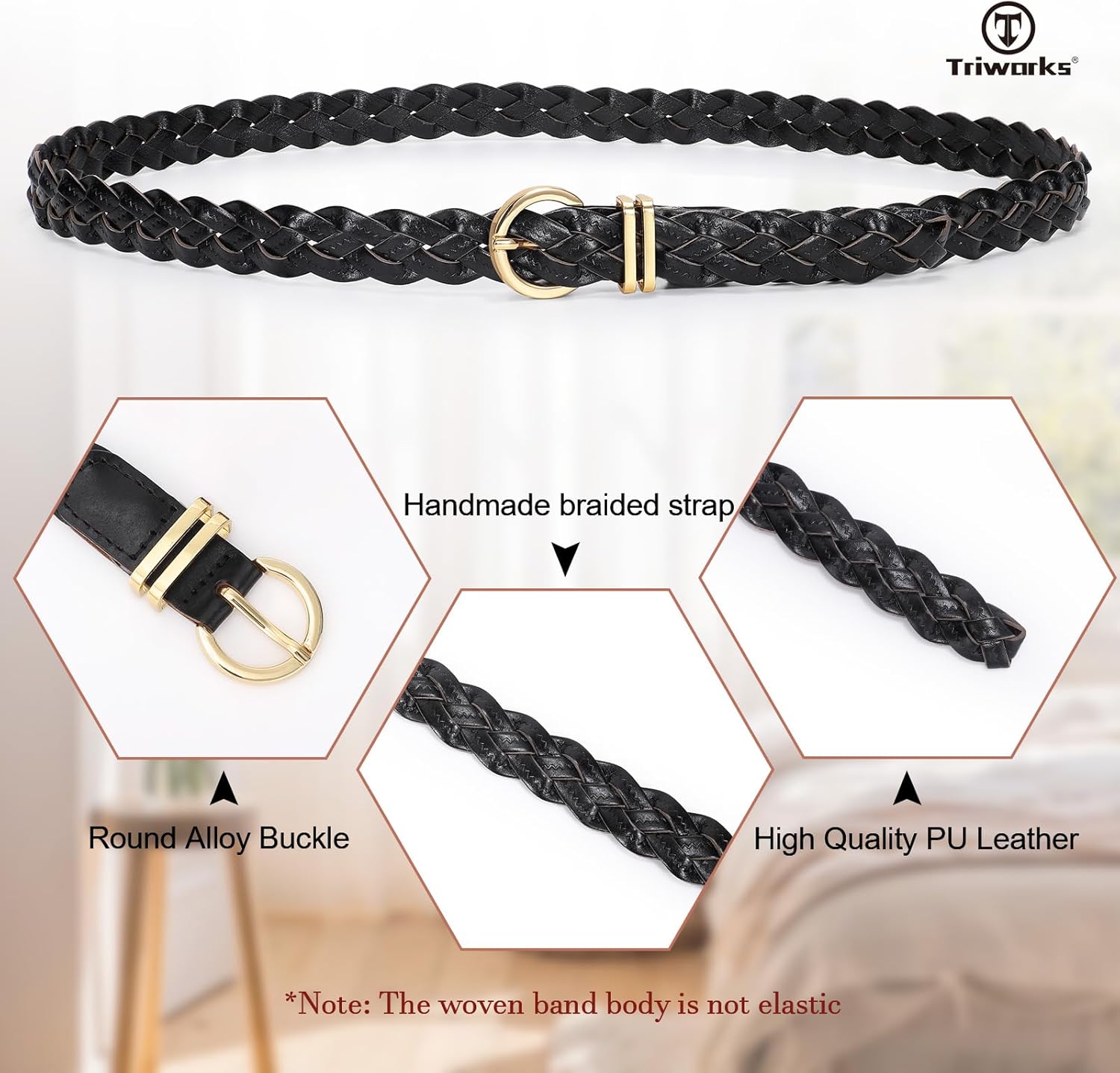 2 Pack Women's Skinny Braided Leather Belts Thin Woven Waist Belts for Jeans Pants Dresses - Image 6