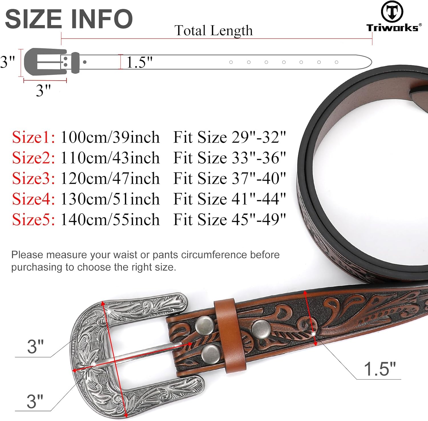 Western Belt for Women Men Cowgirl Cowboy Floral Engraved Tooled Leather Belt with Buckle for Jeans Pants Rodeo - Image 6