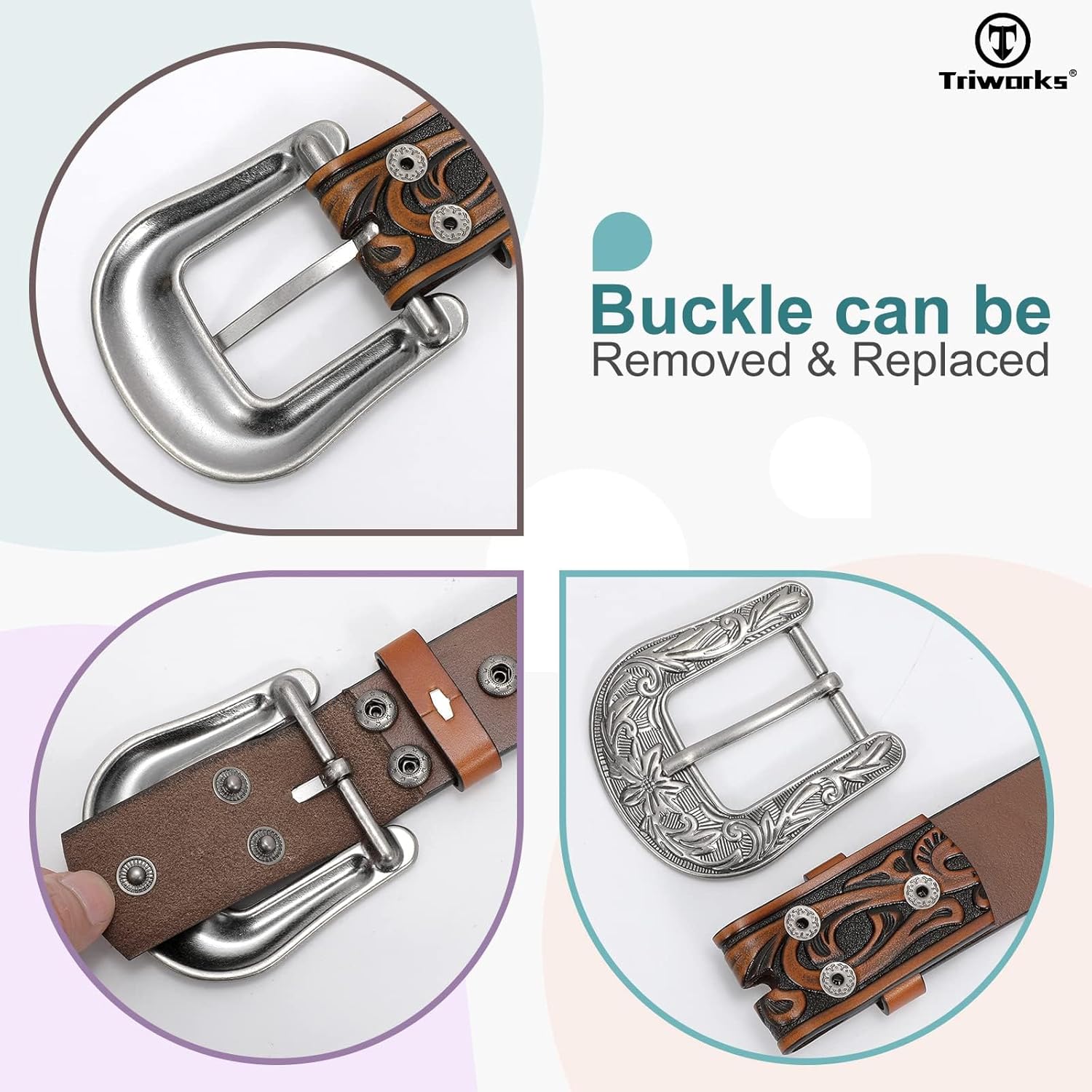 Western Belt for Women Men Cowgirl Cowboy Floral Engraved Tooled Leather Belt with Buckle for Jeans Pants Rodeo - Image 8