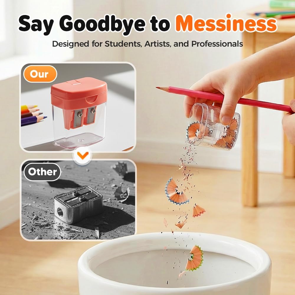 4 Pcs Pencil Sharpeners with Lid, Dual Holes Handheld Pencil Sharpener, Compatible with Standard and Jumbo Pencils, Compact Cute Sharpener for School, Home and Office (Set) - Image 4