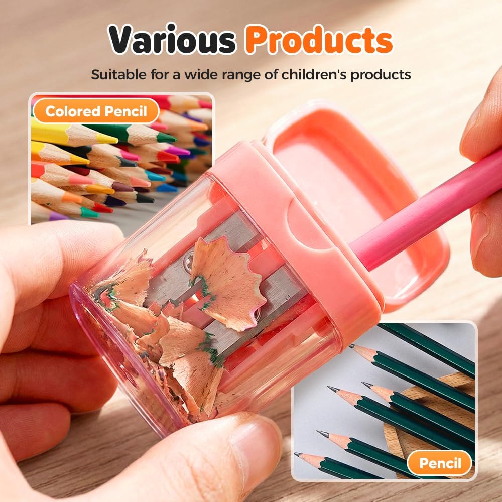 4 Pcs Pencil Sharpeners with Lid, Dual Holes Handheld Pencil Sharpener, Compatible with Standard and Jumbo Pencils, Compact Cute Sharpener for School, Home and Office (Set) - Image 5