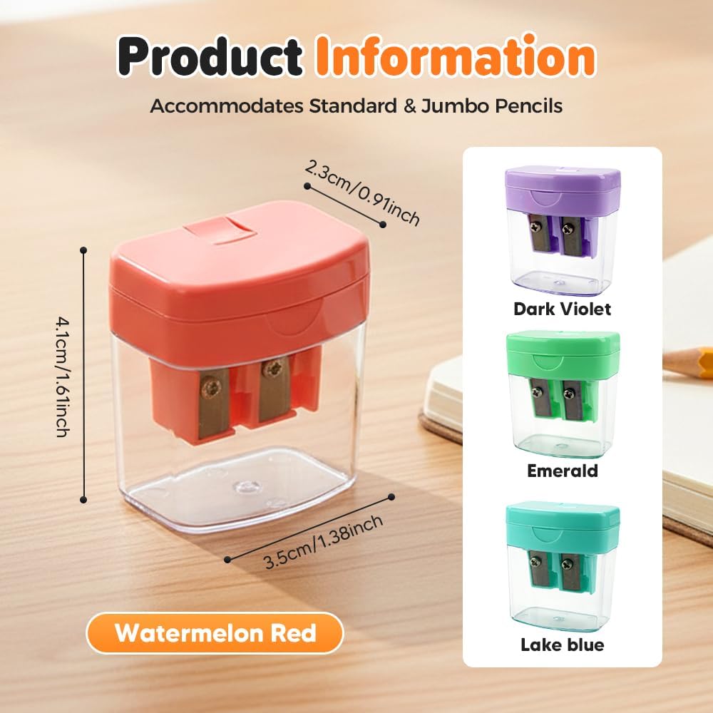 4 Pcs Pencil Sharpeners with Lid, Dual Holes Handheld Pencil Sharpener, Compatible with Standard and Jumbo Pencils, Compact Cute Sharpener for School, Home and Office (Set) - Image 7