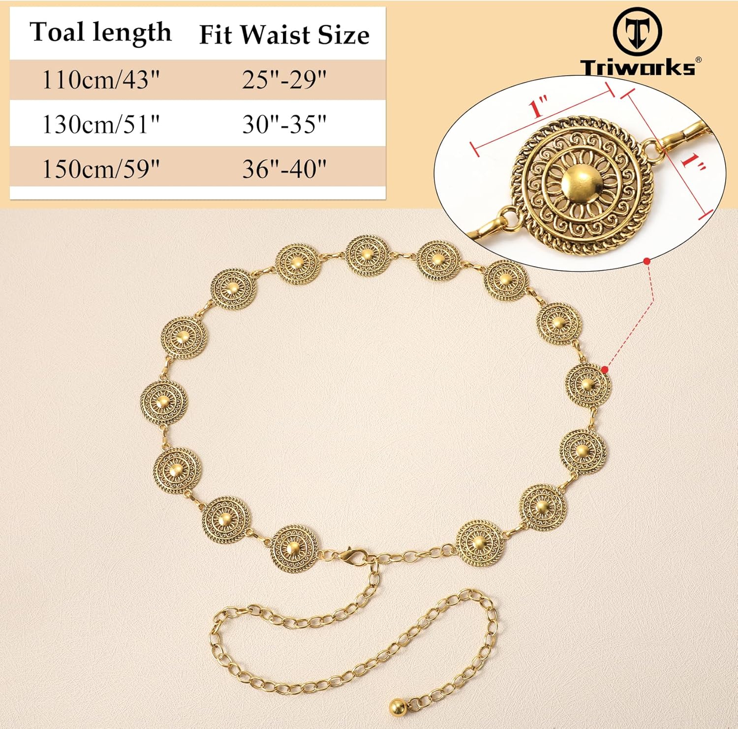 Metal Concho Belt for Women Western Cowgirl Waist Chain Belts for Dresses Jeans Country Concert Outfit Belt - Image 5