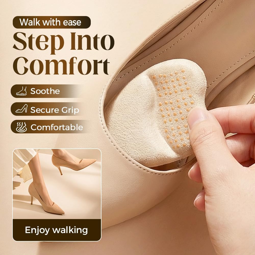 Metatarsal Pads for Women, 2026 Upgraded Ball of Foot Chions, Shoe Inserts with Non-Slip Design, One Size Fits All Breathable Comfort Insoles for High Heels, Sneakers, Sandals (Khaki, 3 Pairs) - Image 2
