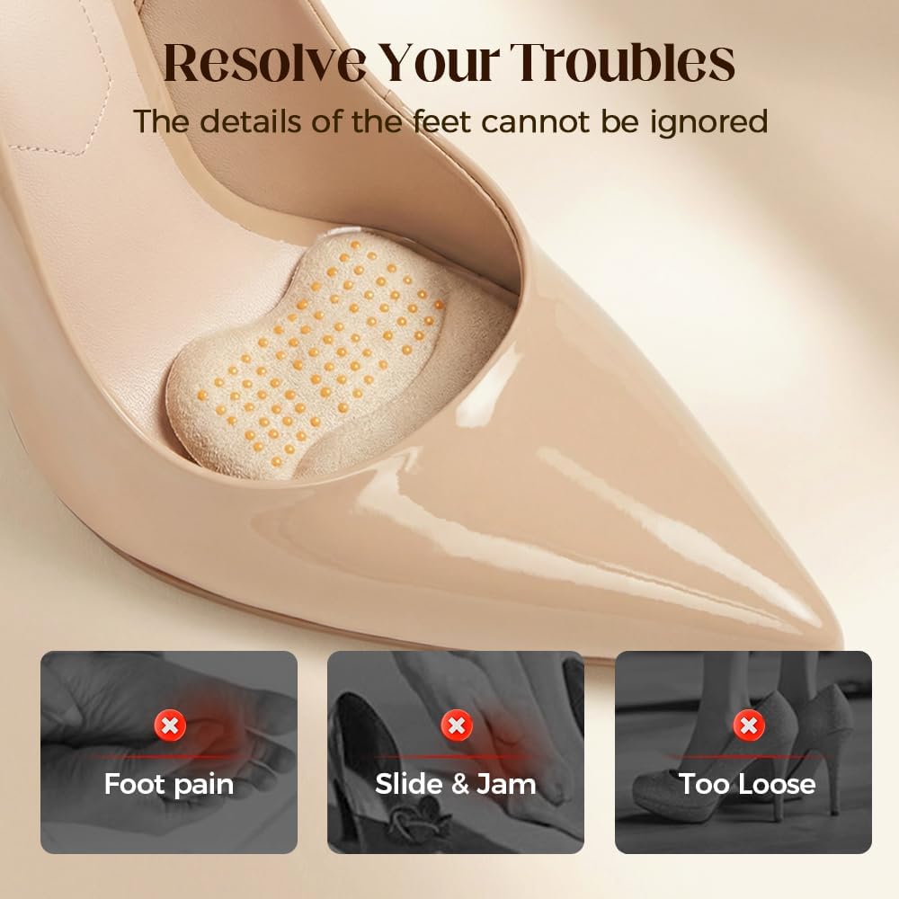 Metatarsal Pads for Women, 2026 Upgraded Ball of Foot Chions, Shoe Inserts with Non-Slip Design, One Size Fits All Breathable Comfort Insoles for High Heels, Sneakers, Sandals (Khaki, 3 Pairs) - Image 4