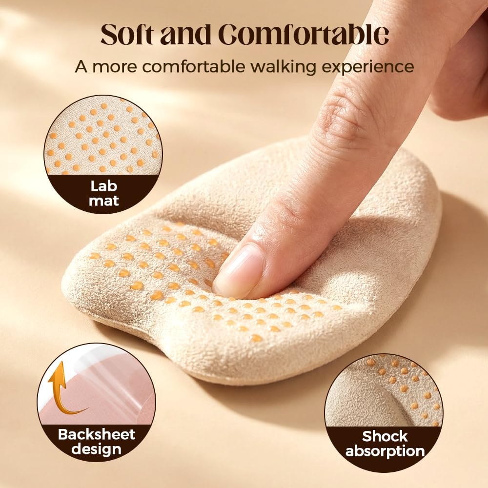 Metatarsal Pads for Women, 2026 Upgraded Ball of Foot Chions, Shoe Inserts with Non-Slip Design, One Size Fits All Breathable Comfort Insoles for High Heels, Sneakers, Sandals (Khaki, 3 Pairs) - Image 5