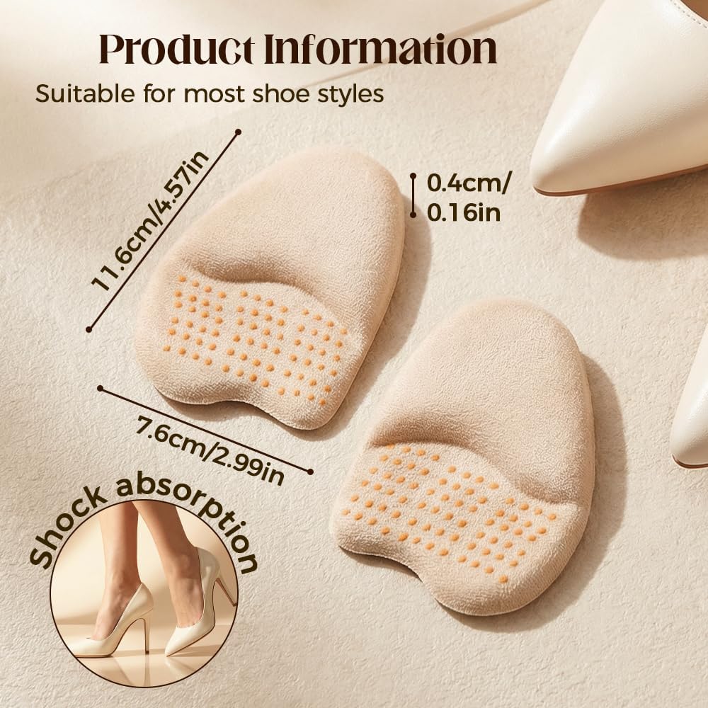 Metatarsal Pads for Women, 2026 Upgraded Ball of Foot Chions, Shoe Inserts with Non-Slip Design, One Size Fits All Breathable Comfort Insoles for High Heels, Sneakers, Sandals (Khaki, 3 Pairs) - Image 6
