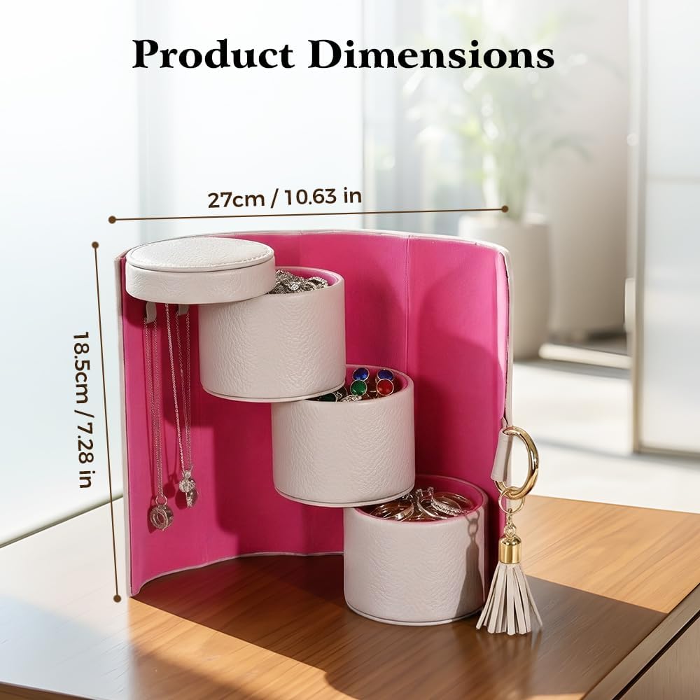 Travel Jewelry Case, 3-Layer Rotating Jewelry Organizer with Secure Snaps, Portable PU Leather Jewelry Storage Box for Necklaces Earrings Rings, Gift-Ready Design for Daily e & Travel (Dark Green) - Image 2