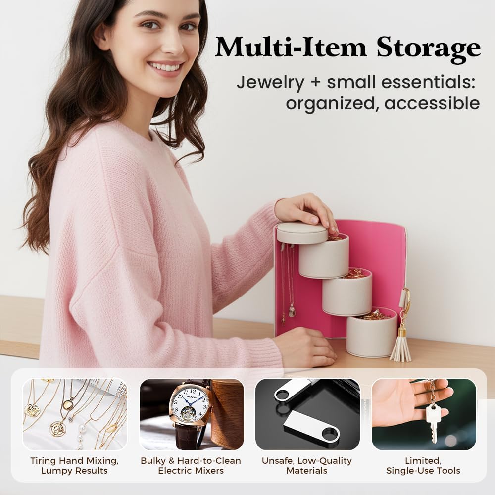 Travel Jewelry Case, 3-Layer Rotating Jewelry Organizer with Secure Snaps, Portable PU Leather Jewelry Storage Box for Necklaces Earrings Rings, Gift-Ready Design for Daily e & Travel (Dark Green) - Image 3