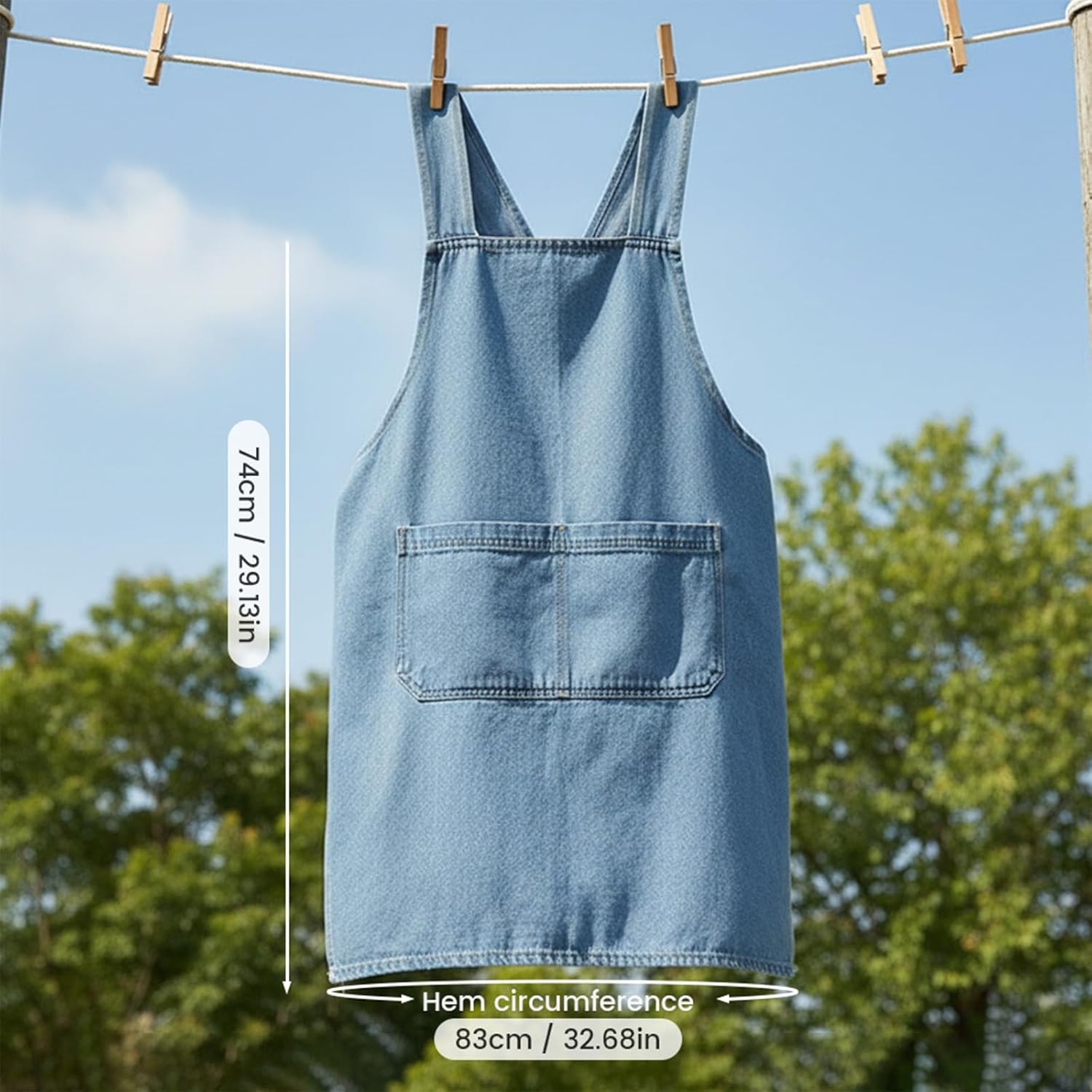 Lightweight Cotton Denim Apron with Front Pocket, Adjtable Bib Apron for Men Women Chef Apron, Kitchen Apron - Image 2