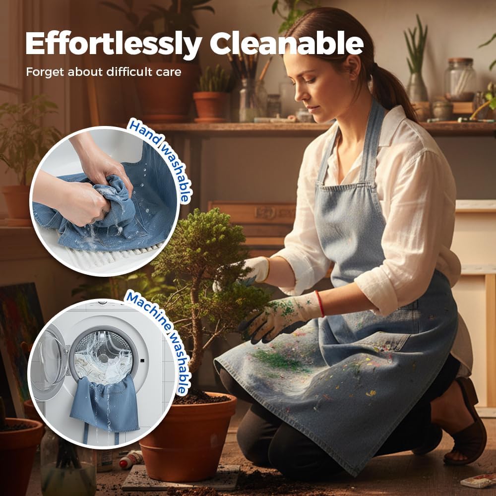 Lightweight Cotton Denim Apron with Front Pocket, Adjtable Bib Apron for Men Women Chef Apron, Kitchen Apron - Image 5