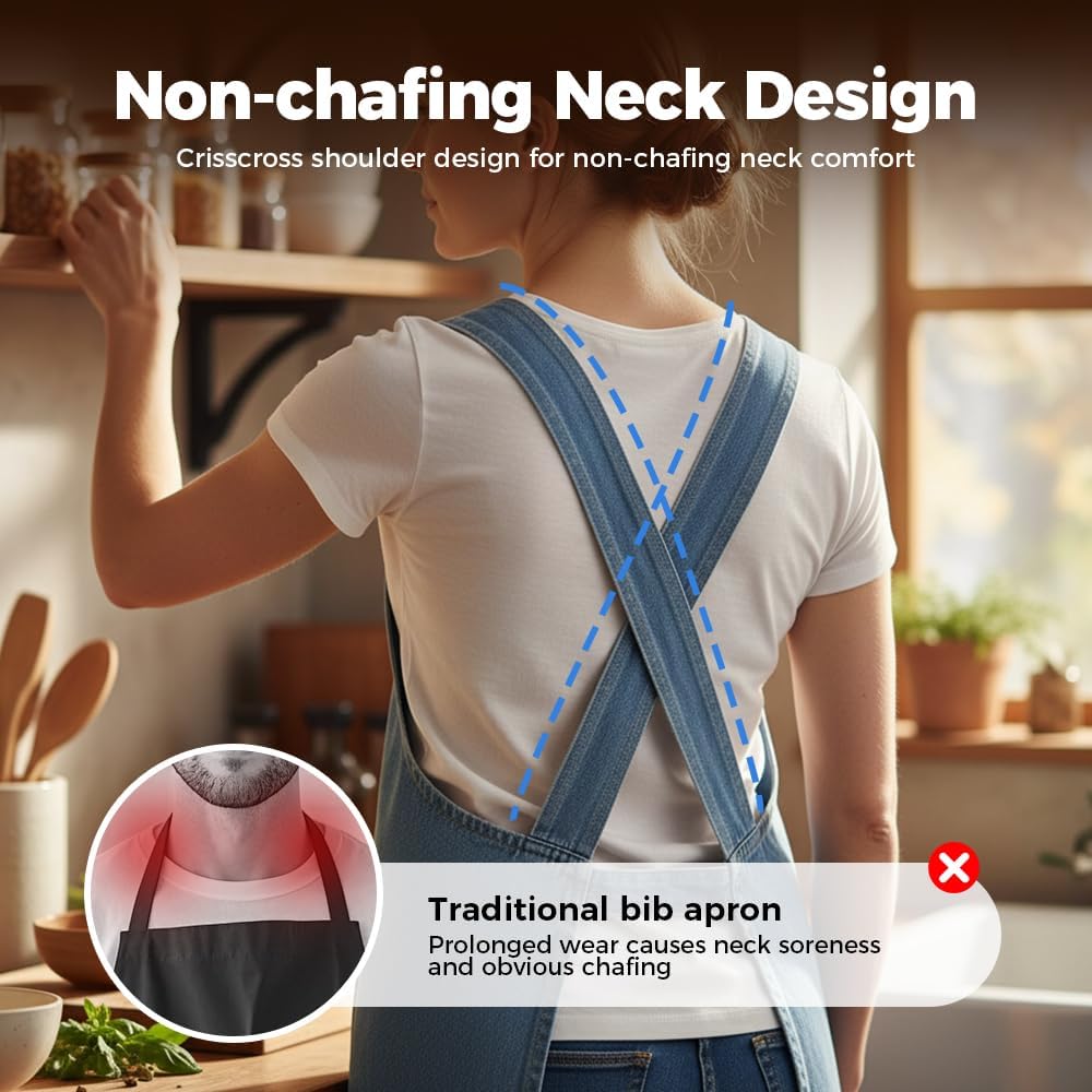 Lightweight Cotton Denim Apron with Front Pocket, Adjtable Bib Apron for Men Women Chef Apron, Kitchen Apron - Image 6