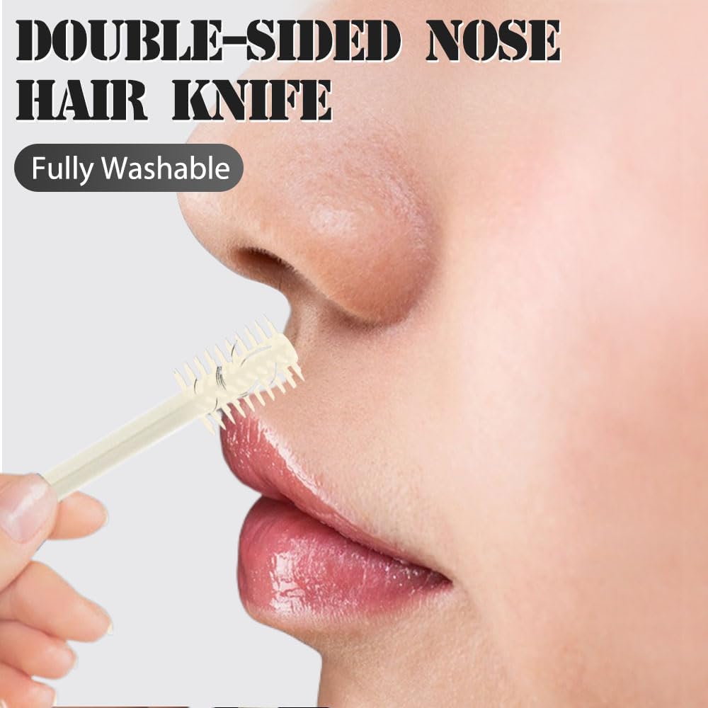 Nasal Hair Cutter, 2025 Double-Sided Nose Hairs Removal, Manual 360° Rotating Nostril Hair Removal Tool, Manual Nose Hairs Cutter, Nasal Hair Trimmer with Ear Picker for Women Men (Beige, 3PCS) - Image 3