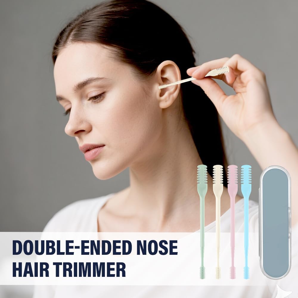 Nasal Hair Cutter, 2025 Double-Sided Nose Hairs Removal, Manual 360° Rotating Nostril Hair Removal Tool, Manual Nose Hairs Cutter, Nasal Hair Trimmer with Ear Picker for Women Men (Beige, 3PCS) - Image 5
