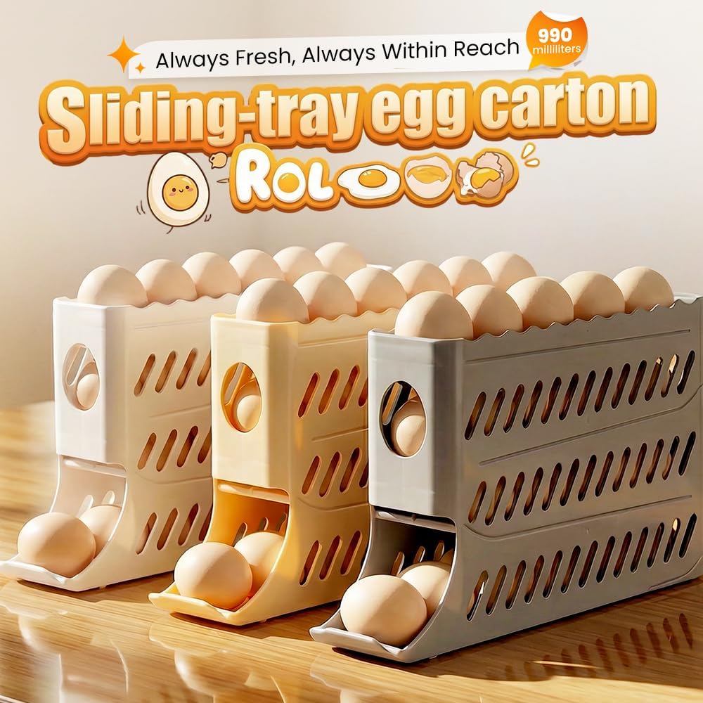 2026 Egg Holder for Fridge, Upgraded 4 Tiers Automatic Rolling Egg Dispenser, No Assembly Required Easy Access, Save Space for Refrigerator Holds up to 30 pcs (White) - Image 2