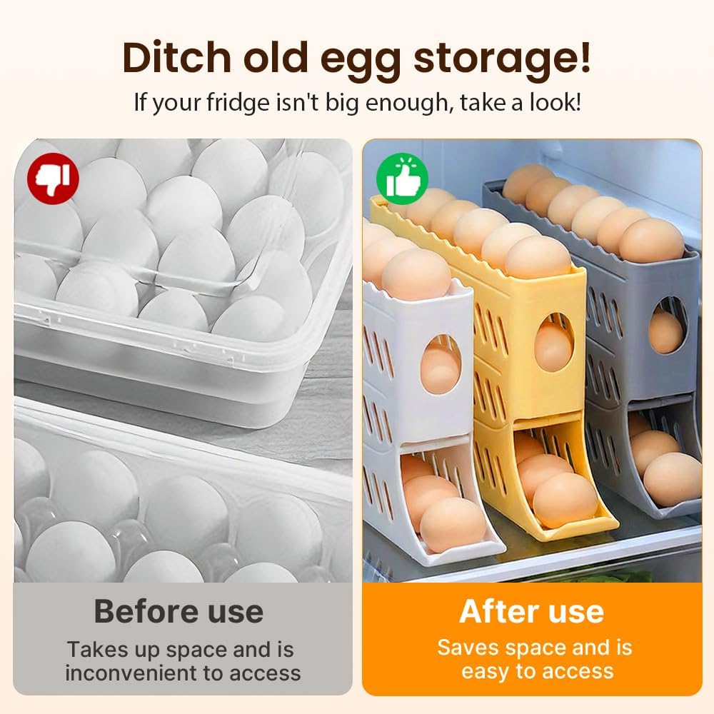 2026 Egg Holder for Fridge, Upgraded 4 Tiers Automatic Rolling Egg Dispenser, No Assembly Required Easy Access, Save Space for Refrigerator Holds up to 30 pcs (White) - Image 3