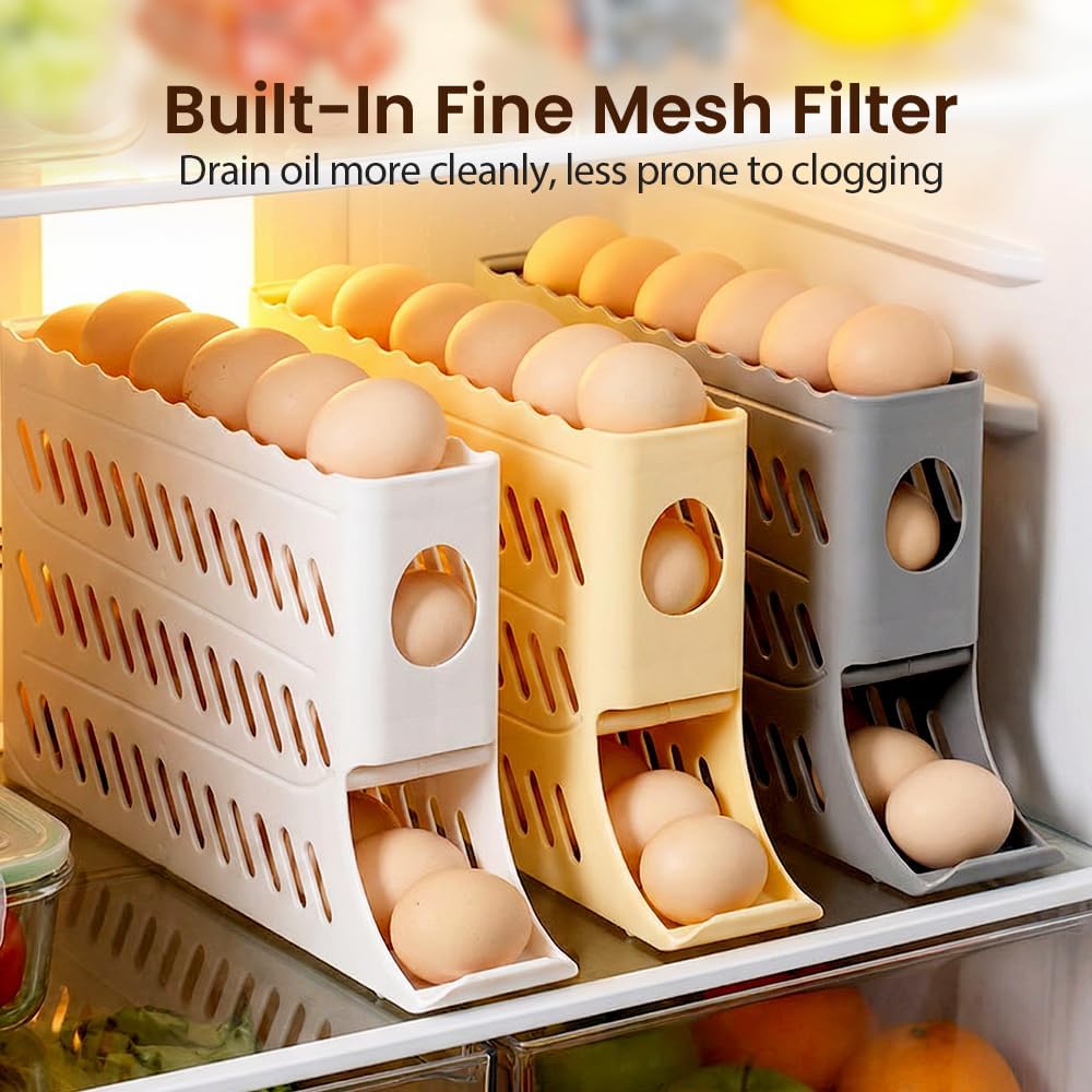 2026 Egg Holder for Fridge, Upgraded 4 Tiers Automatic Rolling Egg Dispenser, No Assembly Required Easy Access, Save Space for Refrigerator Holds up to 30 pcs (White) - Image 5