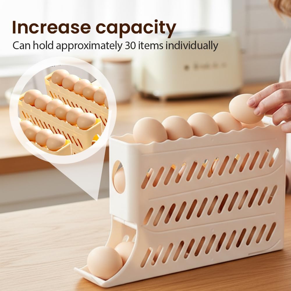 2026 Egg Holder for Fridge, Upgraded 4 Tiers Automatic Rolling Egg Dispenser, No Assembly Required Easy Access, Save Space for Refrigerator Holds up to 30 pcs (White) - Image 6