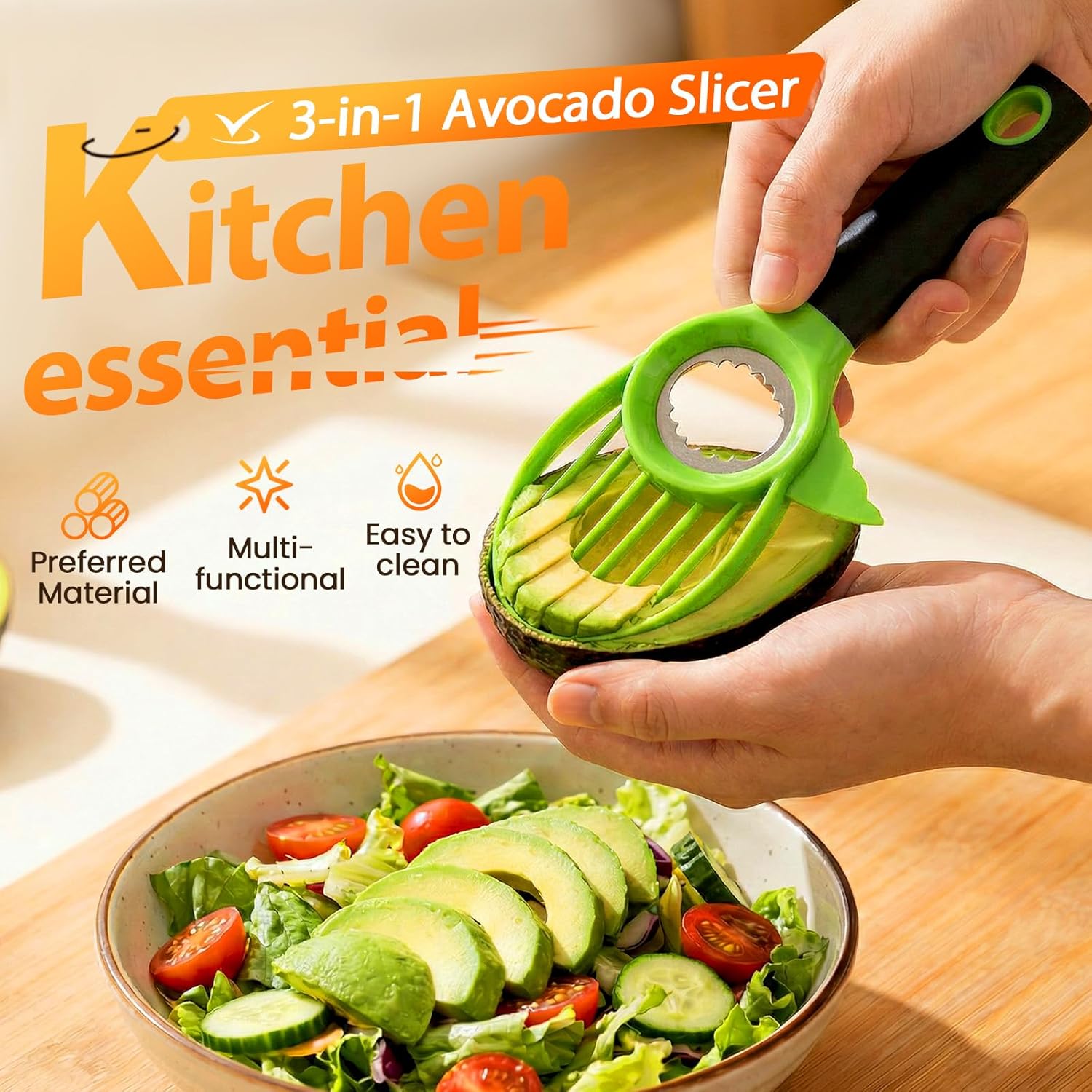 3-in-1 Avocado Slicer Tool, Multi-Function Splitter Pitter Cutter, Silicone Comfort-Grip Handle Avocado Peeler for Kitchen (1PC) - Image 2